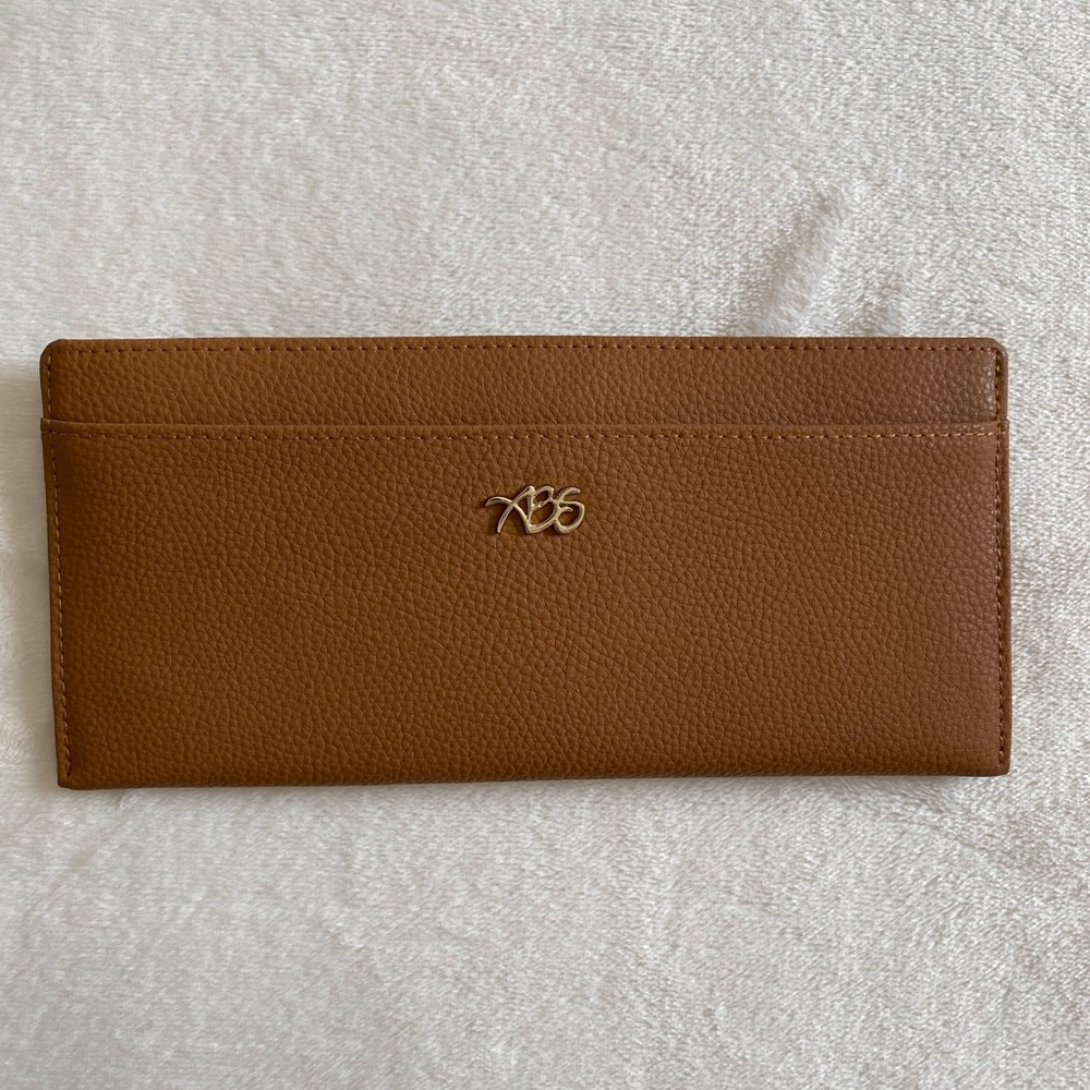 NWOT Brown Leather Wallet with metallic gold credit card slip